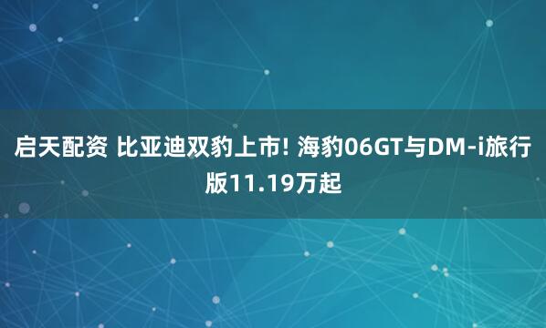 启天配资 比亚迪双豹上市! 海豹06GT与DM-i旅行版11.19万起